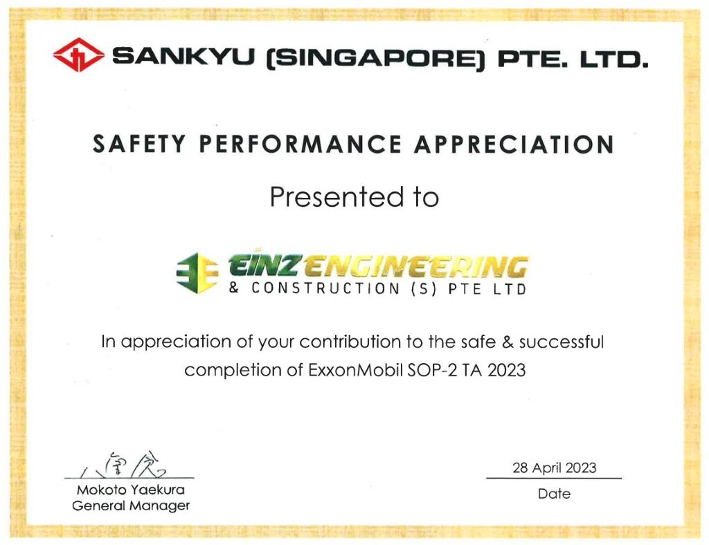 Certificate of Appreciation from Sankyu