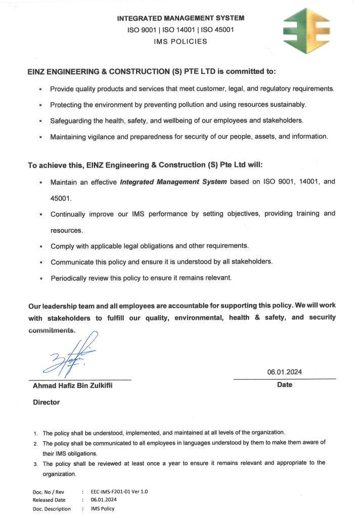 EINZ Engineering IMS Policy