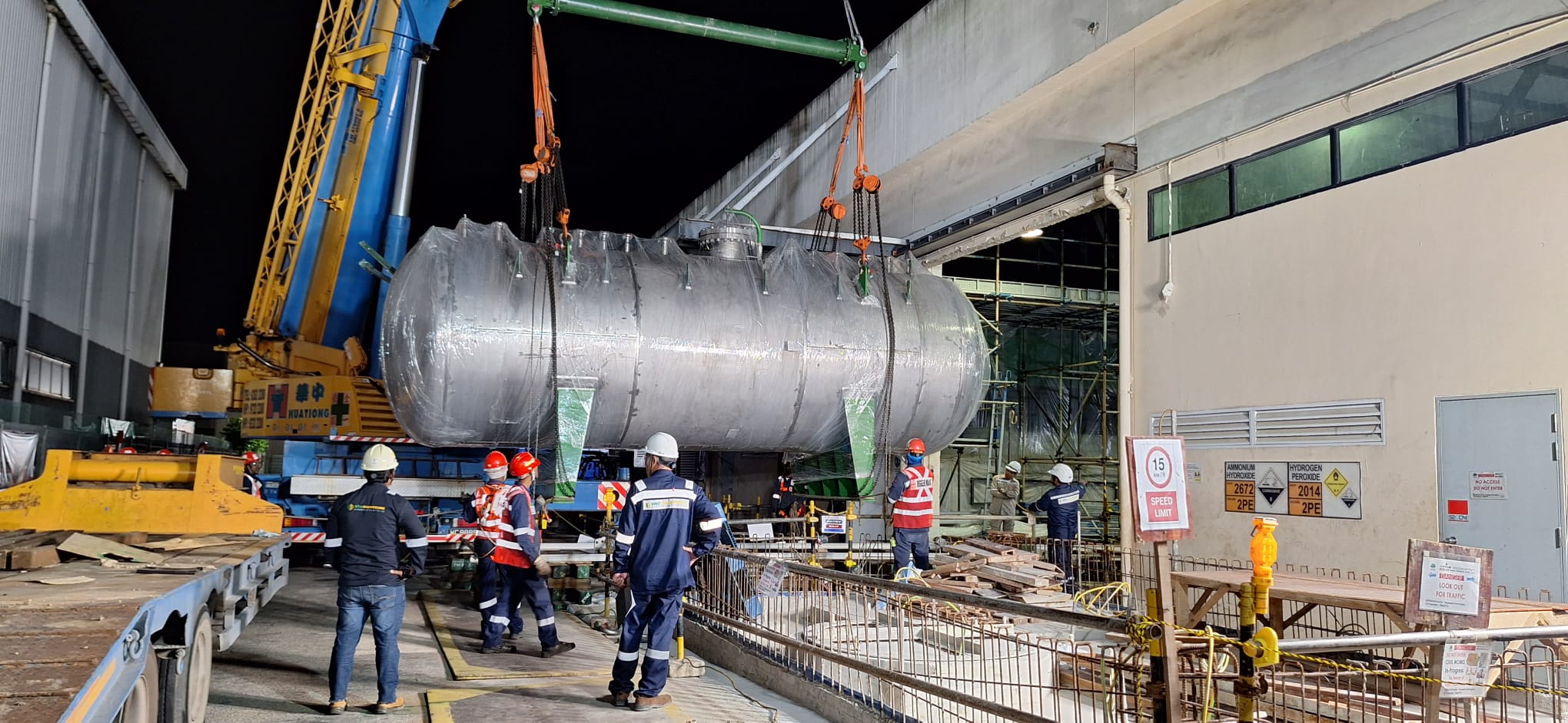 Heavy lifting operation at night